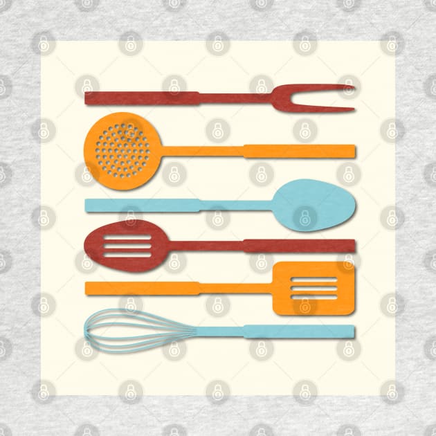 Kitchen Utensils Red Orange Blue Yellow by NataliePaskell